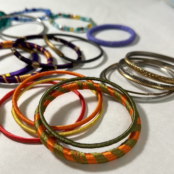 Bracelets and Bangles Lot, Multi Colored, Yellow Blue Green Purple Orange Pink - Picture 3 of 7